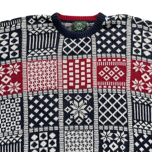 Vintage Jantzen Grandpa Geometric Knit Sweater Men’s Size L Cosby Knit 80s 90s - Picture 3 of 6
